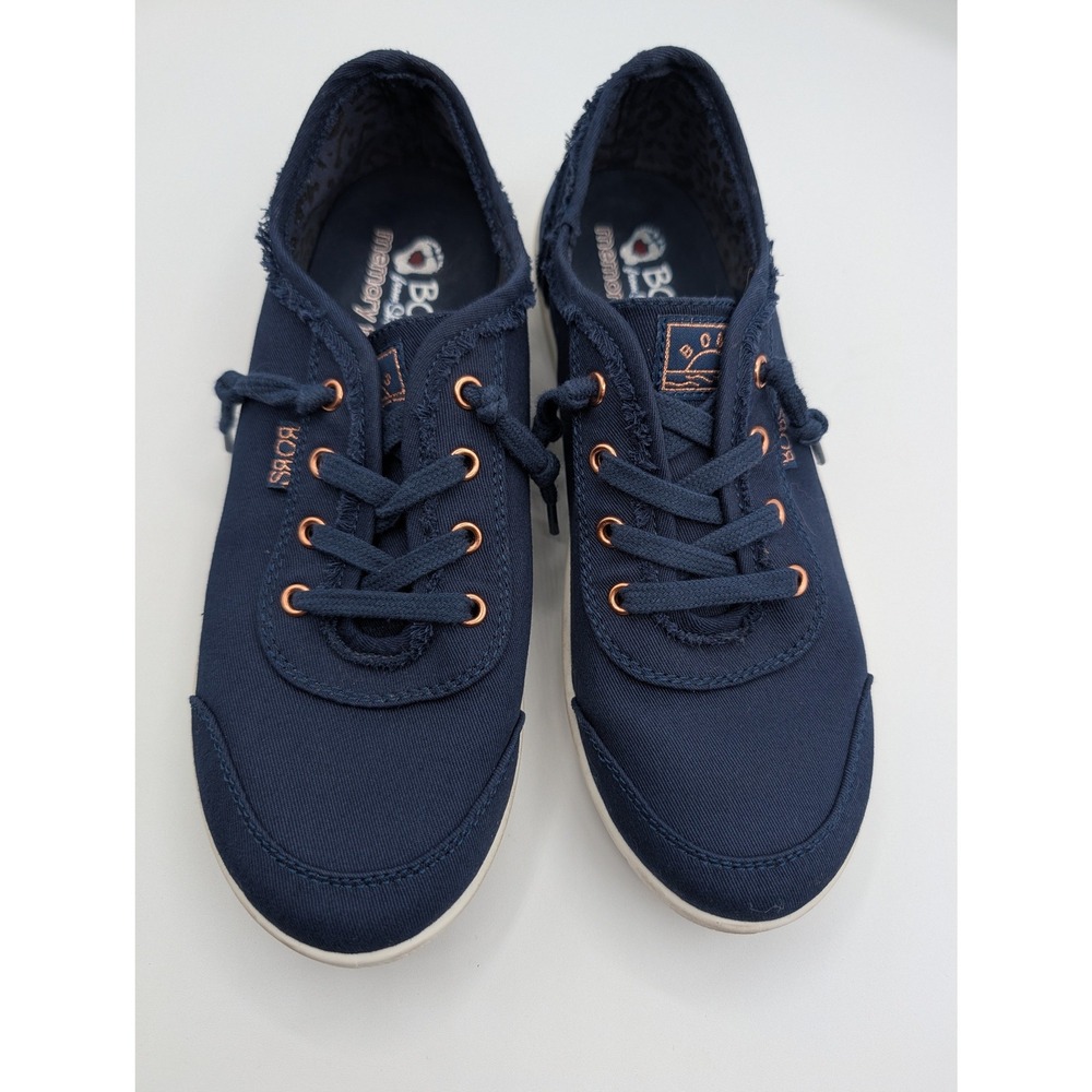 Skechers Bobs B Cute Navy Blue Canvas Frayed Slip On Sneakers 33492 Size 8